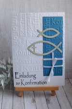 3D Einladungskarten Konfirmation dunkel Blau
