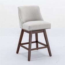 Set of 2 Swivel Bar Stools 26" Counter Height Barstools Upholstered Chair,Beige