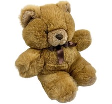 Brown Teddy Bear Vintage Plush with Bow Light Brown Furry Stuffed Animal