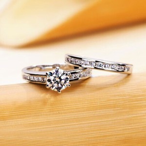 Authentic Pretty 925 Silver Plated,Gold Plated Ring Sets Cubic Zircon Wedding Ring Sz 6-10