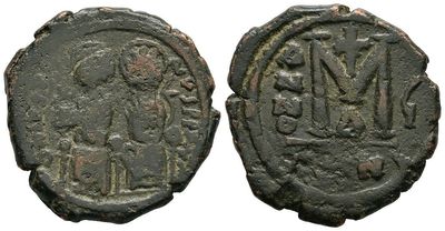 Ancient Byzantine 565-578 Justinus II Sophia Æ Bronze Large Follis