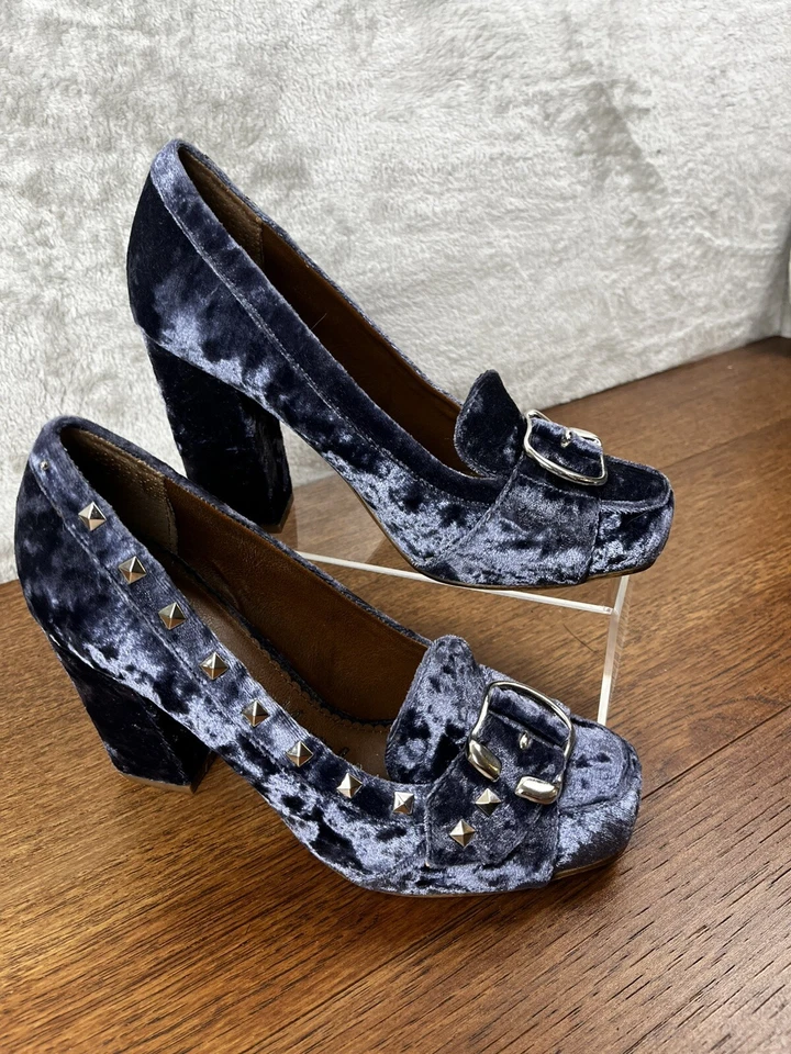 Naughty Monkey Heels Womens 8  Purple Velvet Studded Chunky Y2K - Image 2 of 4