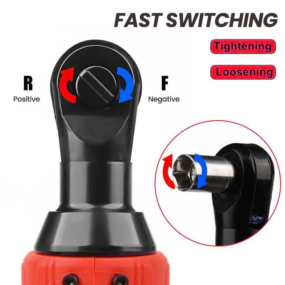 Electric Cordless Ratchet 3/8" Right Angle Wrench Impact Power Tool + 2 Battery