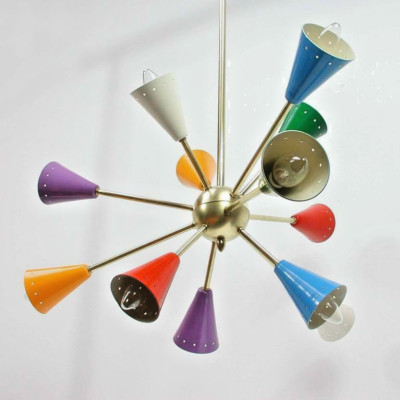 Multicolored 12 Arms Brass Sputnik ceiling Chandelier for home decoration