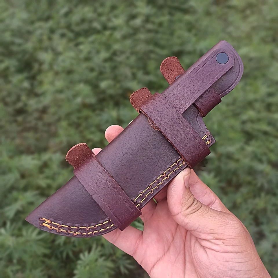 Cuchillo de hoja fija hecho a mano funda de cuero vertical llevar horizontal scout llevar Foto 4 de 4