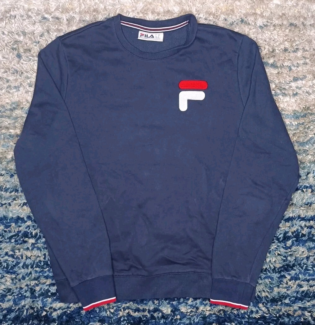 Fila French Terry Crew Neck Pullover Large Blue Sweatshirt Men's Medium