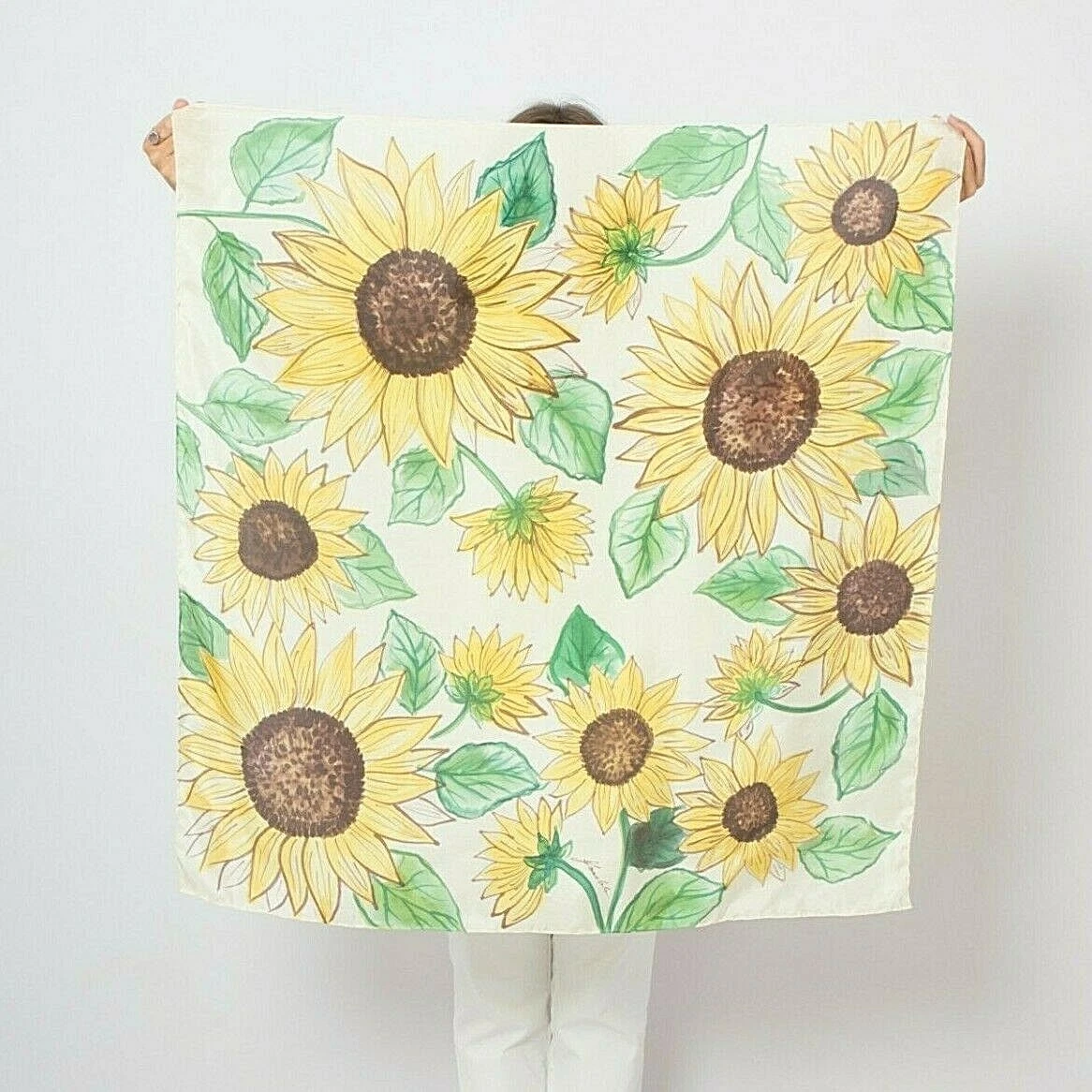 Sunflower 100% Silk Hand Painted Scarf Square Scarf Yellow Head Scarf Mom Gift