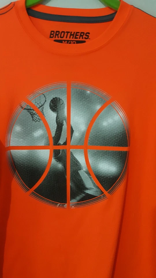 Brothers Boys Athletic Top Orange Gray Coolgear Basketball Size Medium 10 - Image 2 of 4