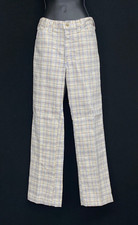 Vintage 1970s white blue plaid pants, Lee pressed cotton dress slacks, mens boys