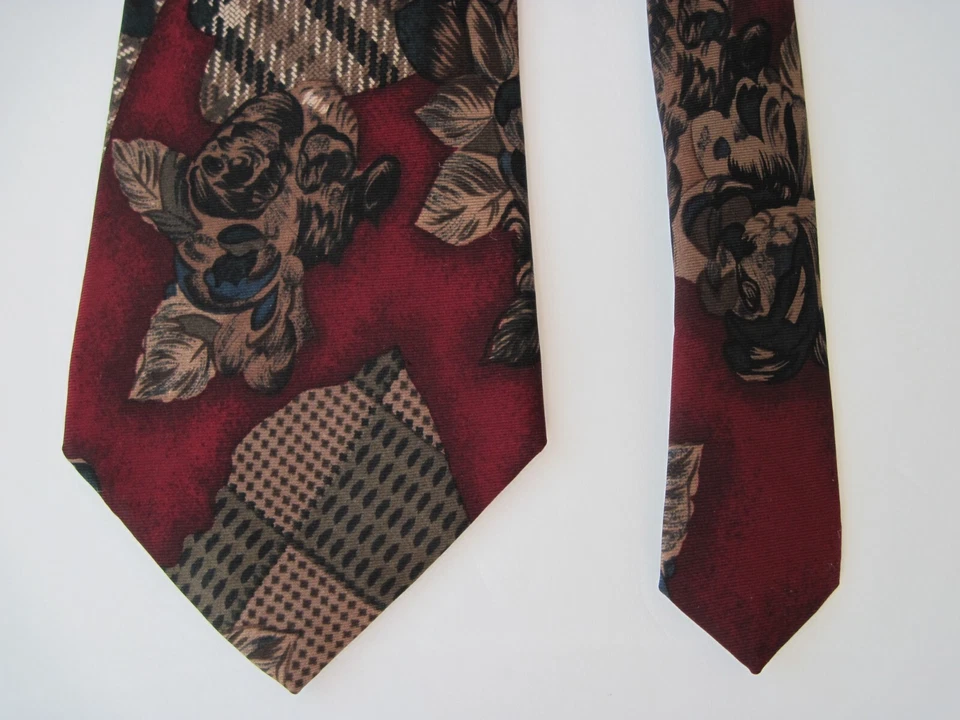 Corbata ALEXANDER LLOYD BOSTON Roja Marrón Negra EXTRA LARGA Flores EE. UU. C43 Foto 4 de 4