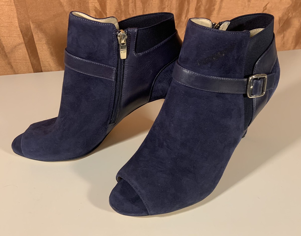 Marc Fisher Shimmee Peep Toe Zip Booties, Dark Blue Suede/Leather