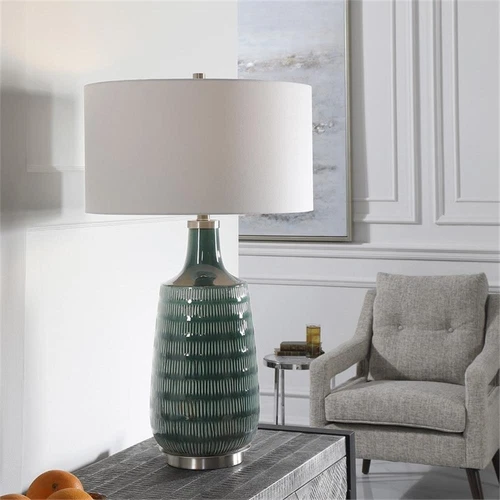 Uttermost Scouts Transitional Ceramic Metal and Fabric Table Lamp in Blue/Green - Picture 2 of 8