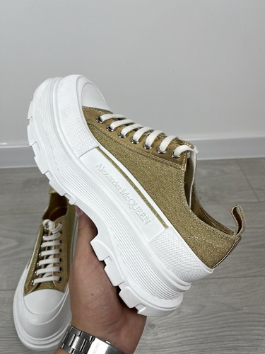 Scarpe sneakers Alexander McQueen tessuto oro bianco glitter 39,5 donna - Foto 9 di 16