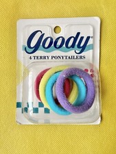Vintage New 1989 Goody Set Of 4 Stretch Terry Ponytail Holders 1980s Hair NOS