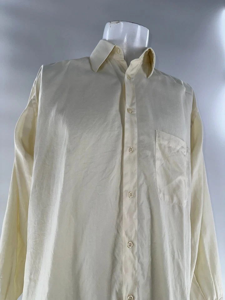 Fratelli Moda Men Button-Up Shirt 15.5/31.5 Cream Cotton Made Italy YGI I4-142 - Image 3 of 4