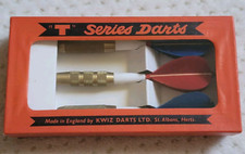 Vintage Kwiz Darts T Series 2 3/4" Brass Metal Alloy England Red Blue