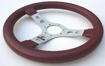 OBA Sports Steering Wheel Burgundy Leather 35cm Silver Spokes Made