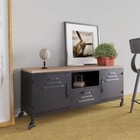 NNEVL TV Cabinet Black 110x30x43 cm Iron and Solid Wood Fir