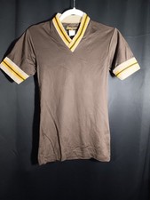 Swingster Vintage 1980s Ringer Tee Brown Yellow XS Made in USA Retro Sportswear