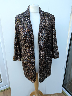 Ruth Langsford Pailletten Jacke 3/4 Arm Blazer Bronze Neu Mit Etikett Größe 14