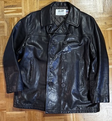 SCHOTT NYC Leather Peacoat 740N   Schwarz, Größe 46 (US)