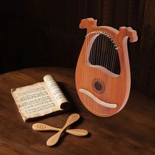 16 String Mahogany Lyre Harp Vintage Beginner Harp with Tuning Key