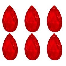 6Pcs K9 Crystal Pendants Teardrop Beads 38mm Chandelier Prisms DIY Red