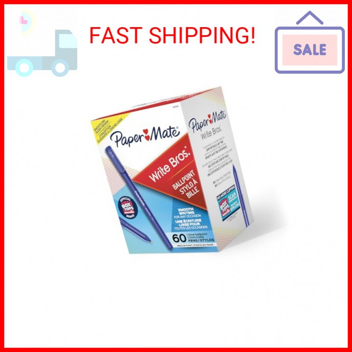 Paper Mate Ballpoint Pens, Write Bros. Blue Ink Pens, Medium Point (1.0mm), 60 C