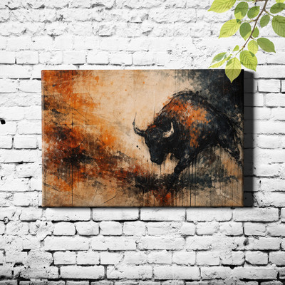 Rust Orange Grunge Bison Silhouette Abstract Wall Art Print Western Decor
