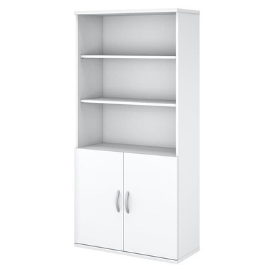 Easy Office 5 Shelf Bookcase with Doors in Pure White - Engineered Wood
