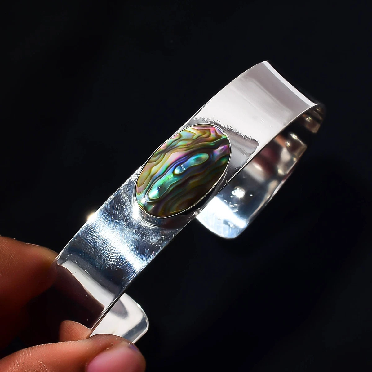 Abalone Shell Gemstone 925 Sterling Silver Handmade Bangle Jewelry Gift For Love