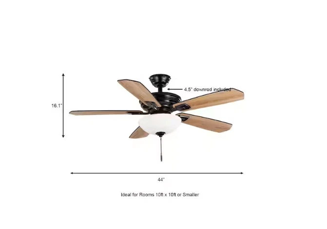 Hampton Bay Wellston II 44" Matte Black Dry Rated Ceiling Fan 5 Blades Light Kit - Image 4 of 4