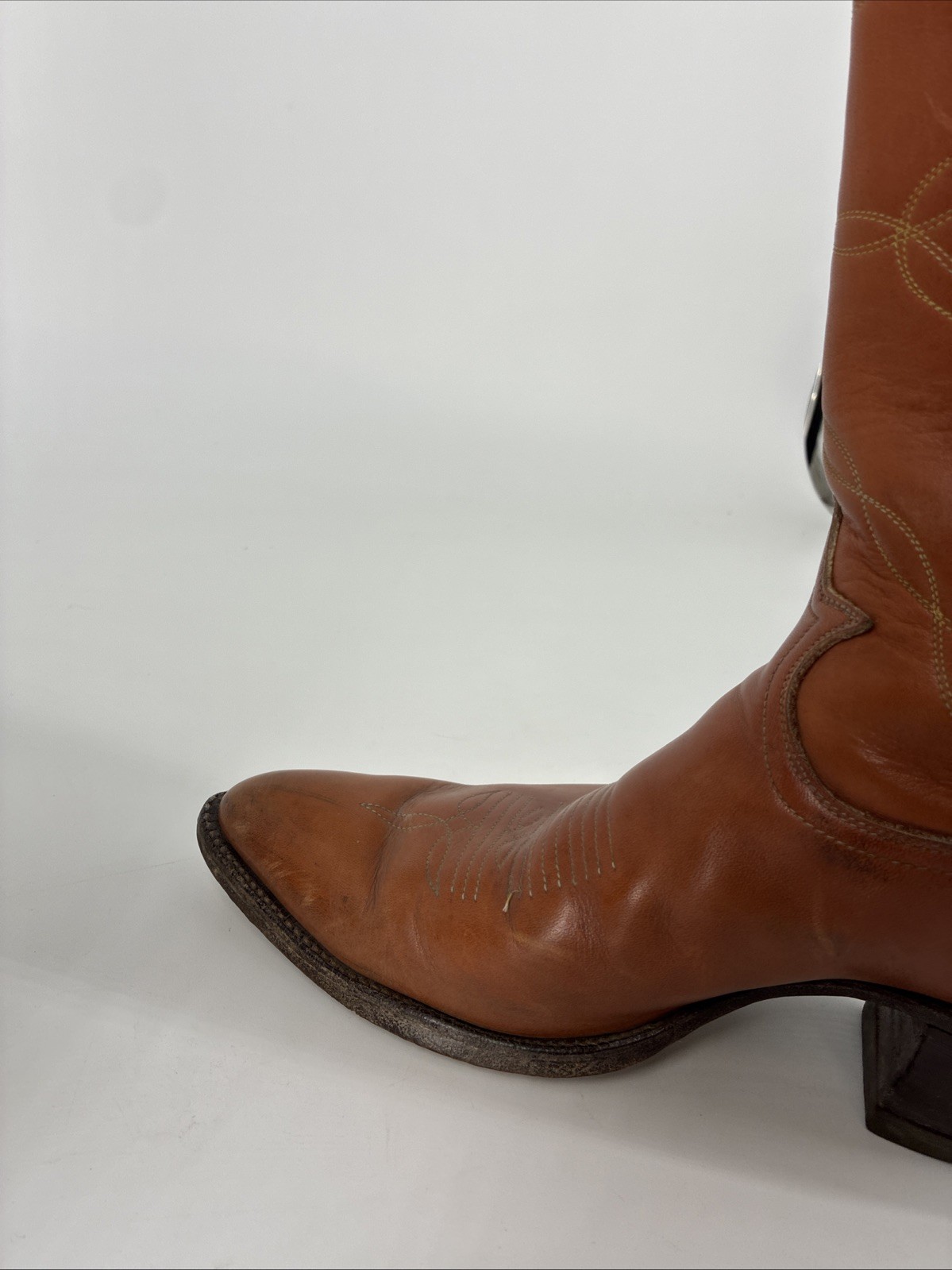 Vtg Tony Lama Leather Cowboy Boots Mens Sz 9.5 E Cognac Western 5055 Blk Label