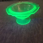 Vintage Green Depression Uranium Glass Footed Pedestal Candy Dish