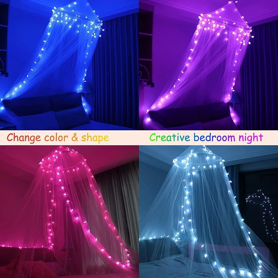 Toldo de cama que cambia de color con luces LED estrella - Perfecto para dulces sueños Foto 4 de 4