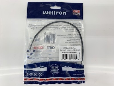 Weltron 1FT Black CAT6A CM U/UTP 28AWG Patch Cable 90-C6ACBSL-BK-001