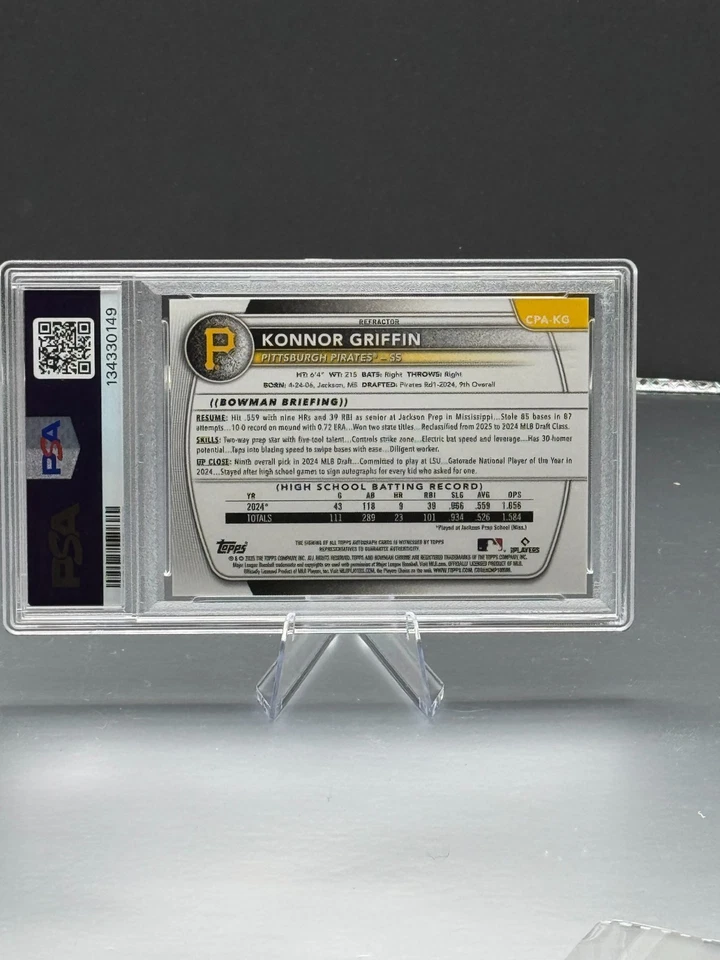 Bowman Chrome Prospects Konnor Griffin 2025 refractor automático/499 PSA 9/9 Foto 3 de 3