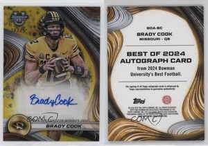 2024 Bowman U Best of 2024 Auto Yellow Refractor /75 Brady Cook #BOA-BC Auto