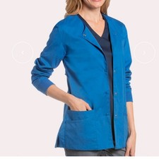 Urbane Mid Length Lab Jacket Long Sleeve Coat Snap Front Royal Navy Scrubs