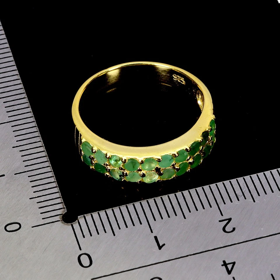 Anillo de plata de ley 925 redondo esmeralda piedras preciosas naturales joyería talla 8 Foto 3 de 4