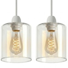 2 Pack Vintage Clear Glass Cylinder Lamp Shades E27 Pendant Ceiling Light 9x15cm