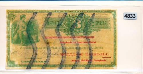Kentucky Distilled Spirits- NOTE TYPE - 1933 - #4833