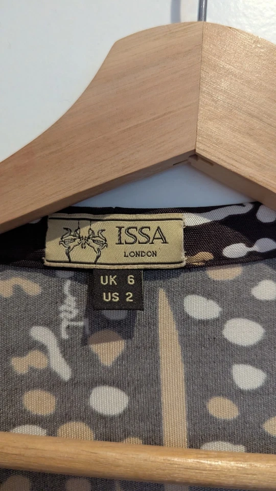 Silk Issa Wrap Dress Multi Print Spots Brown White Beige Size XS - Image 3 of 4