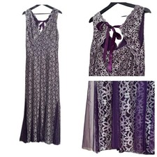 VTG Y2K NWT Candalite Purple Silver Sequined Prom Sheer Lace Overlay Gown LARGE