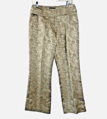 KAFFE Women's Pants Dress Size 38 Paisley Textured w/Belt Tan Gold