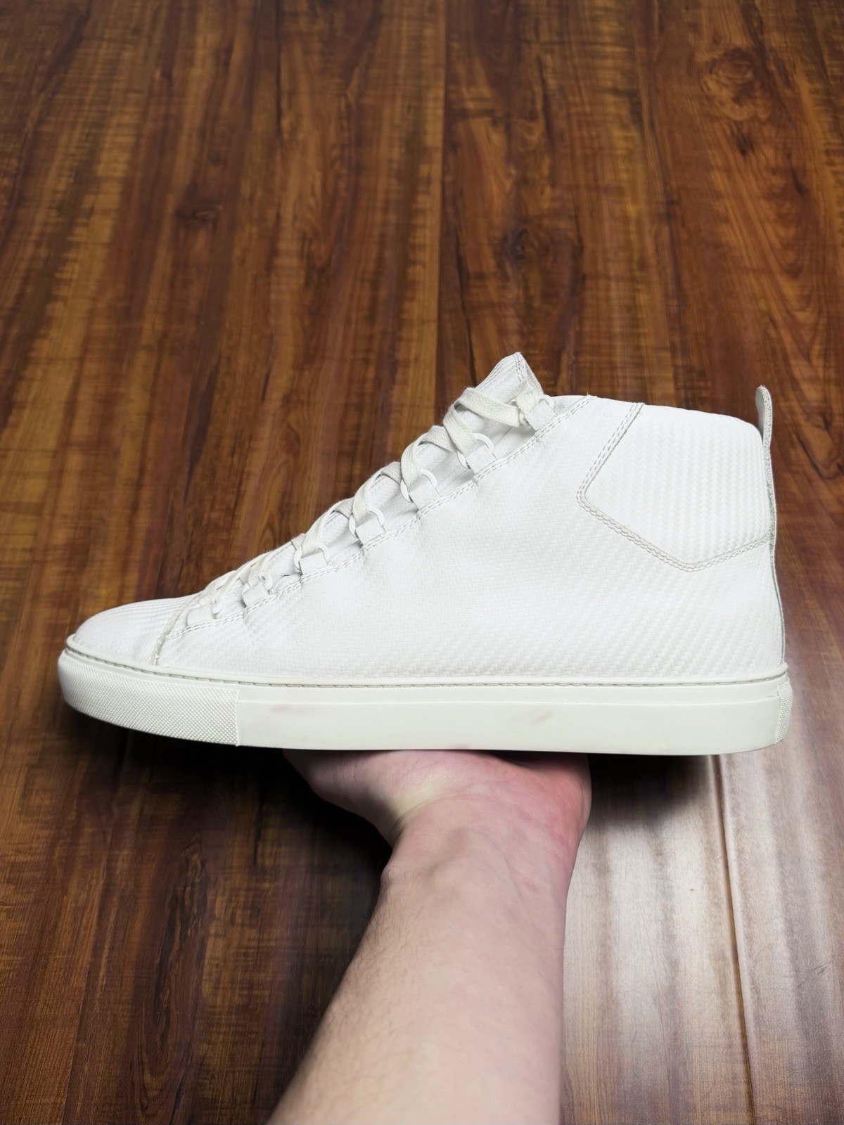 Balenciaga Arena Mens White Leather High Sneakers - Size 44B 11US - SHIP ASAP thumbnail 2