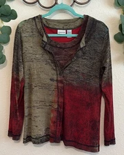 90s Green and Red Sheer Mesh Cardigan Shirt Set