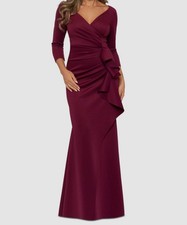 Xscape Women's Purple Ruched Ruffled Gown Dress Petite Size 4P