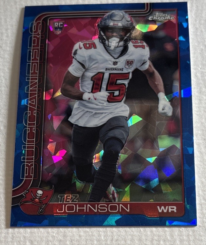 TEZ JOHNSON 2025 TOPPS CHROME SAPPHIRE ROOKIE #342 FOOTBALL BUCCANEERS- RC