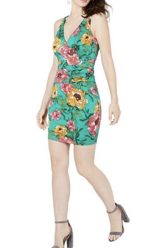 GUESS Y2K Cross Over Green Floral Body Con Sleeveless Dress size S Excellent - Picture 7 of 8